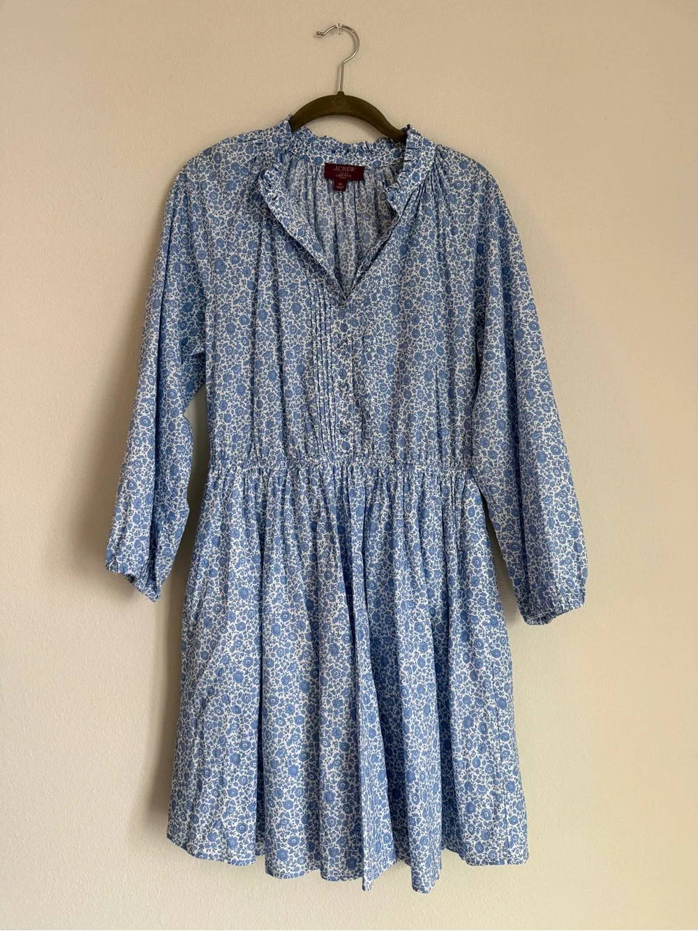 Blue Floral Long-Sleeve Tiered Dress liberty fabric J.Crew